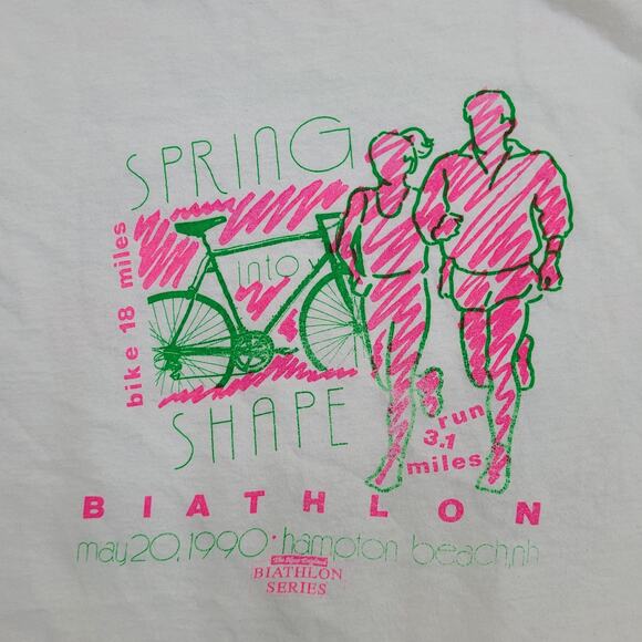 Vintage 90s Hampton Beach Bike Run Marathon Shirt XS/S 18x23 Byathlon Biathlon - Picture 2 of 13
